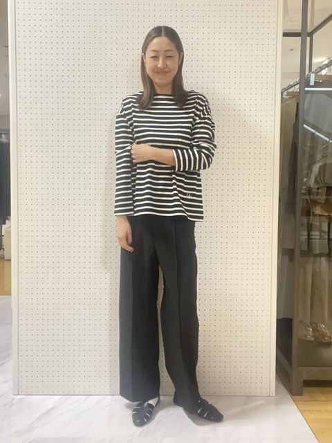 早い者勝ち！Stone  L ストレートパンツ太め ブラック COLUMN / シャークスキンワイドストレートパンツ｜ESTNATION