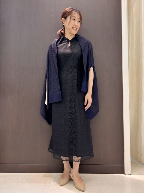 シアーアーガイル大判ニットショール｜ef-de Black（エフデ ブラック