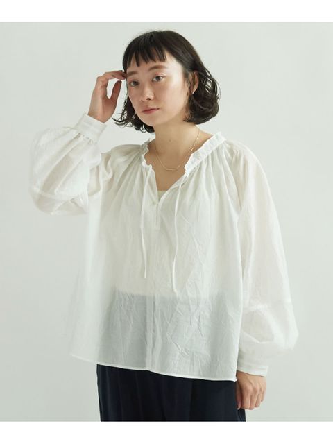 NEW】キャッワッシャー2WAYギャザーカラーショートブラウス