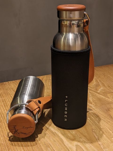 お値下げ　+LUMBER THERMO BOTTLE 350ml □「THERMO BOTTLE 350ml」ステンレス素材に銘木をプラスした